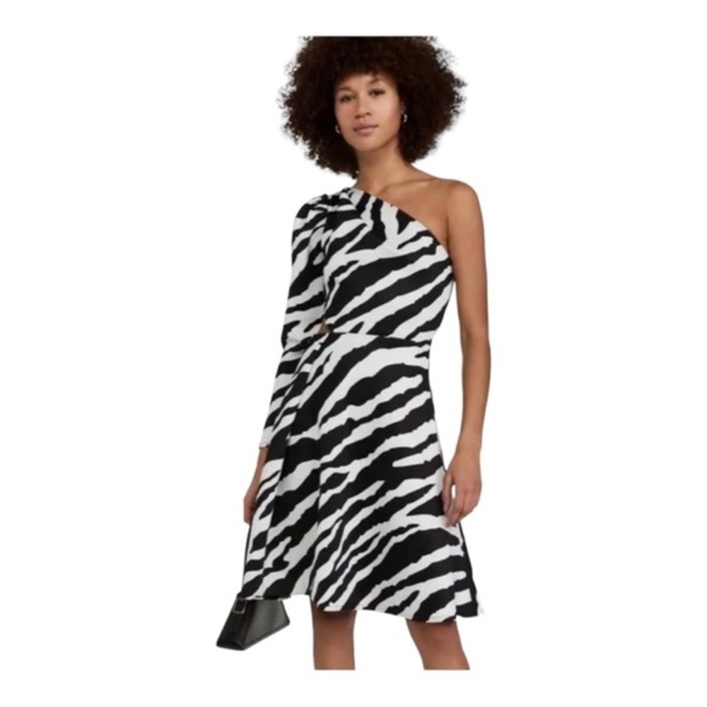 Autumn Adeigbo Zebra One Shoulder Cutout Dress Statement Event Size 8